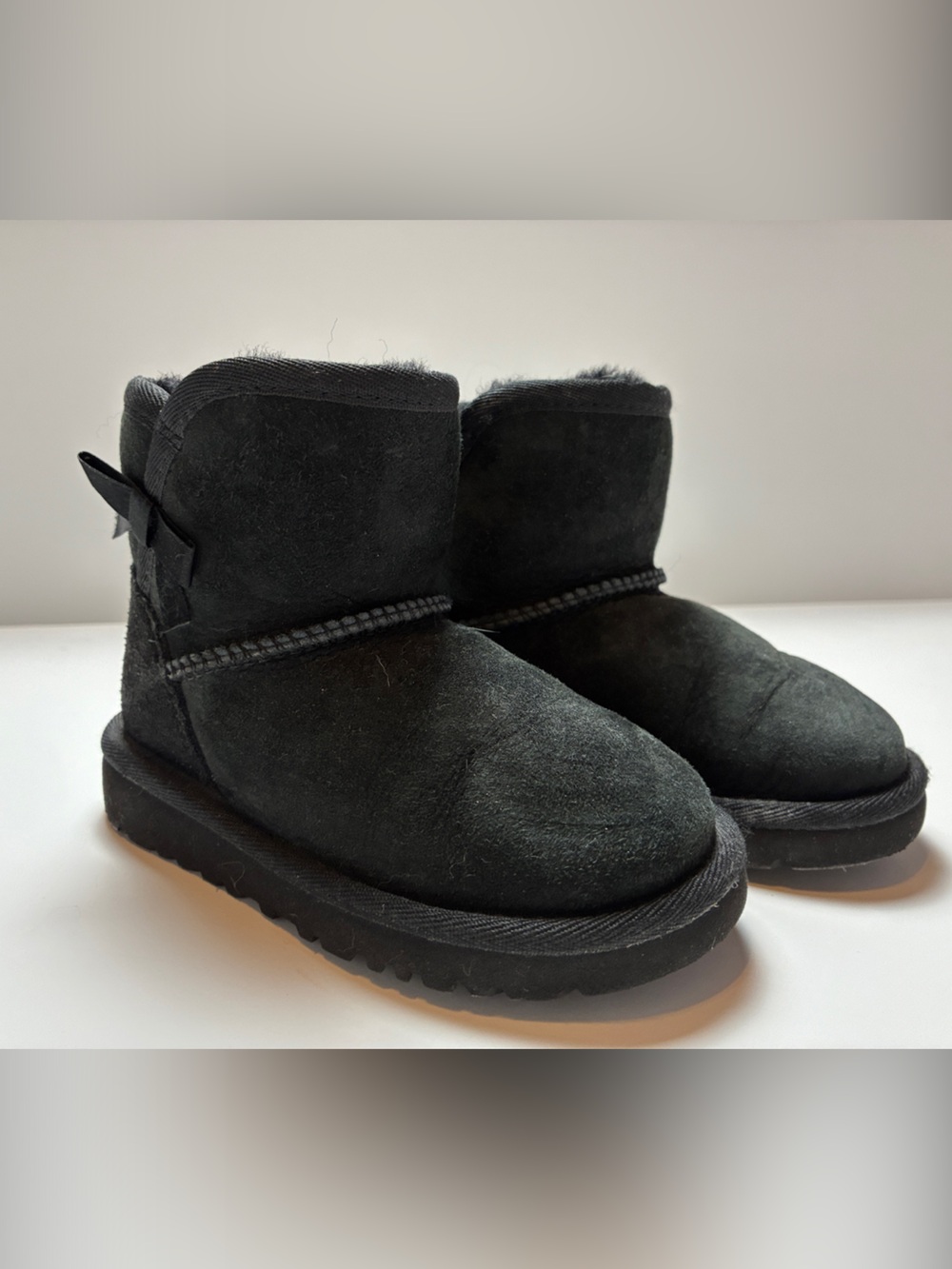 UGG Black Short Suede Boots with Back Bow